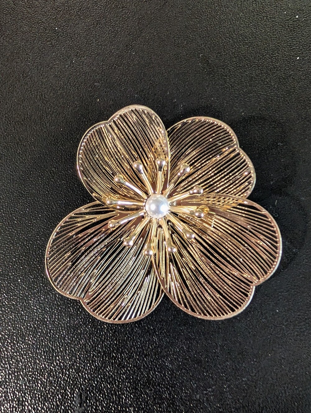 Gold Flower Brooch with Pearl Center - Women's Jewelry